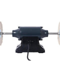 Front view of Heavy Duty Benchtop Buffer Polisher with 370W power and 3450 RPM, featuring dual buffing wheels and cast iron base for stability.