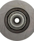 Centric C-Tek front brake rotor, vented with cooling slots, metallic silver finish