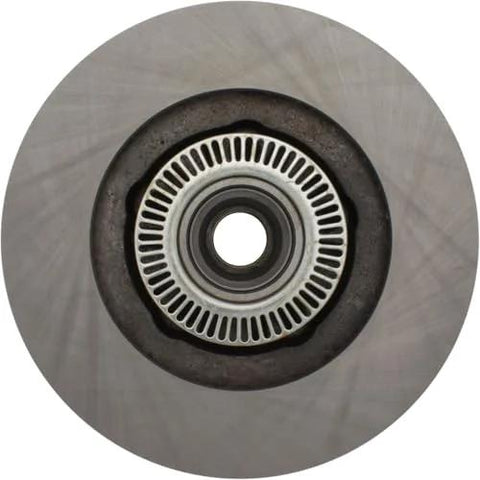 Centric C-Tek front brake rotor, vented with cooling slots, metallic silver finish
