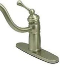 Victorian Mono Deck Mount Kitchen Faucet With Brushed Nickel Finish, BL Handle And Brass Sprayer, Solid Brass Construction, 9-1/8 Inch Reach