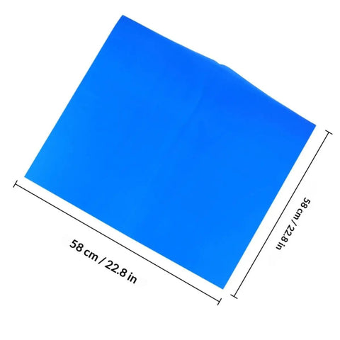 Transparent Candy Color Flower Wrapping Paper Pack 20 Sheets For Bouquets And Gift Wrap, Clear blue sheet, 58 cm dimensions shown.