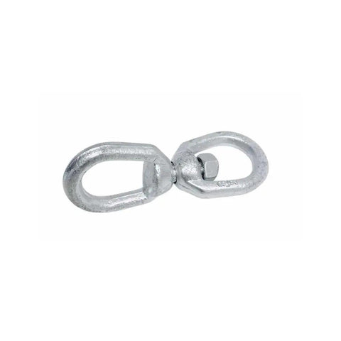Heavy Duty Three Eighth Inch Eye And Eye Swivel For Marine Mooring and Boat Dock Rigging in galvanized steel with smooth finish.