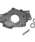 Beefed Up Oil Pump For GM LS Series Engines, Wet Sump Internal, Standard Volume High Pressure, Optional Plus Twenty Five Psi Spring For COPO Camaro, Seven Eighths Inch Bolt On Screen, Stock Volume With Ten Psi Boost Over M295, shown with components