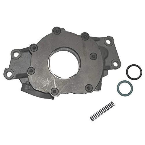 Beefed Up Oil Pump For GM LS Series Engines, Wet Sump Internal, Standard Volume High Pressure, Optional Plus Twenty Five Psi Spring For COPO Camaro, Seven Eighths Inch Bolt On Screen, Stock Volume With Ten Psi Boost Over M295, shown with components