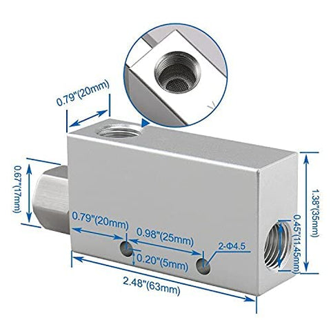 Front view of Baomain CV-15HS vacuum ejector block with 1/4 in PT female thread, silver metal pneumatic fitting.
