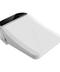 Super Sleek Square Black Smart Toilet Seat Bidet top view with sleek design and control panel for heated wash and dryer.