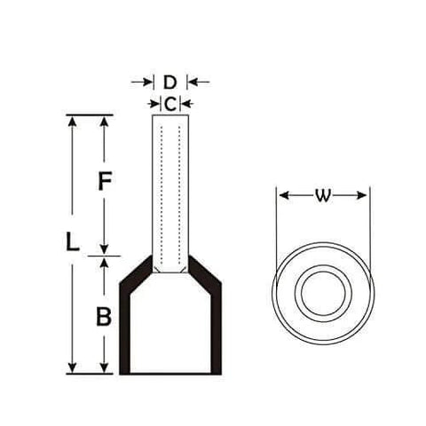 Diagram of AWG 22 0.5mm2 Copper Crimp Connector Insulated Ferrule Pin Terminal Orange Pack Of 1000 For Din Rail Terminal Blocks And Wiring Harnesses Nylon Insulation Easy Clip On Pro DIY Friendly Handy dimensions.
