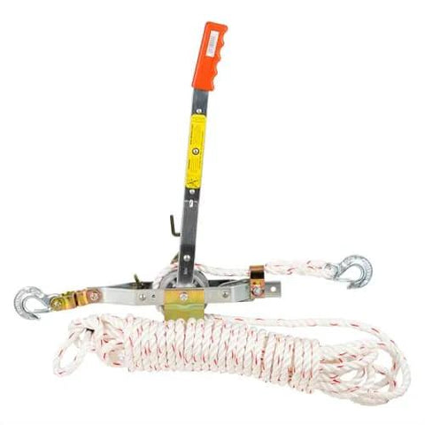 Three Quarter Ton Rope Puller With Fifty Foot Three Strand Twisted Polydacron Rope Included One Piece Aluminum Alloy Ratchet Wheel