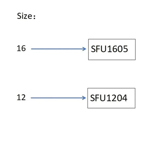 Size specification for Precision Silver SFU1204 And SFU1605 Ball Screw Kit With Accompanying Nut.
