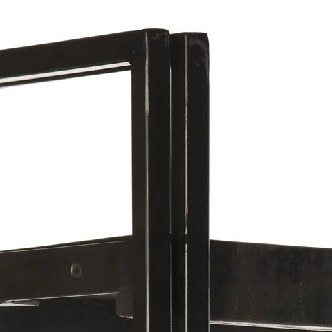 Close-up of black powder-coated steel frame on Industrial 5-Tier Bookshelf With Black Powder-Coated Steel Frame And Solid Mango Wood Shelves, 70.9 Inch Tall Home Office Bookcase For Durable Storage And Retro Charm, Wide 35.4 By 11.8 Inches, Ideal For Living Room Or Home Office Built To Endure Daily.