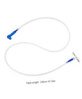 Flexible Brake Bleeder Hose 47 Inch Clear Tubing For Brake Fluid DIY Pro Grade Oil Line shown coiled with blue fittings