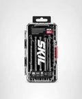 Front view of SKIL 10-piece hex shank carbide hammer drill bit set in clear case