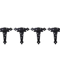 Heavy Duty Black Iron T Shaped Door Hinges Set Four Pieces With Eight Screw Holes Squeak Free Silent Operation Rust Resistant Finish