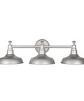 Industrial Farmhouse 3-Light Vanity Light For Over The Mirror With Metal Shades In Galvanized Finish, front view.