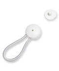 White fastener clip and looped bungee cord from a 4-pack of 8-Inch White Shock Cord And Fastener Clips For Canvas Covers.