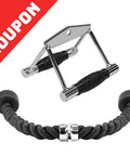 Yes4All combo double D handle and tricep rope, chrome D-handle ends with braided black rope, 2-piece set.