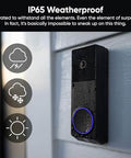 Wireless Duo Cam Video Doorbell with Chime Included, Battery Powered, 2K Full HD, weatherproof installation on a wall.
