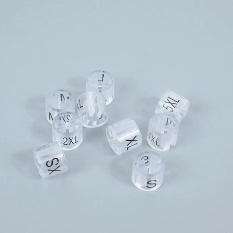 Plastic Clothes Hanger Size Markers Kit With 7 Size Range XS To 3XL for wire hangers clear transparent tags.