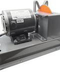 Heavy Duty Bench Disc Wheel Grinder Integrates A Mower Blade Sharpener And Boasts A Rock Solid 1/2 HP Motor With Seven Inch Aggressive 24 Grit Ceramic Wheel for fast grinding.