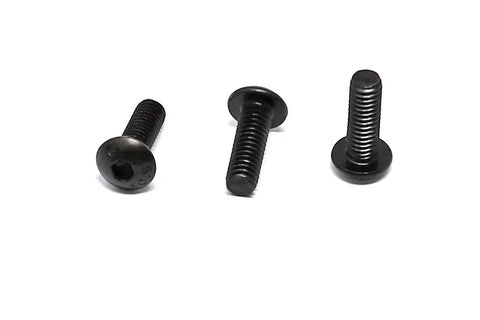 Close-up of three M4 X 12mm hex socket button head cap screws in black oxide finish from the Shop Essentials 100 Piece kit.