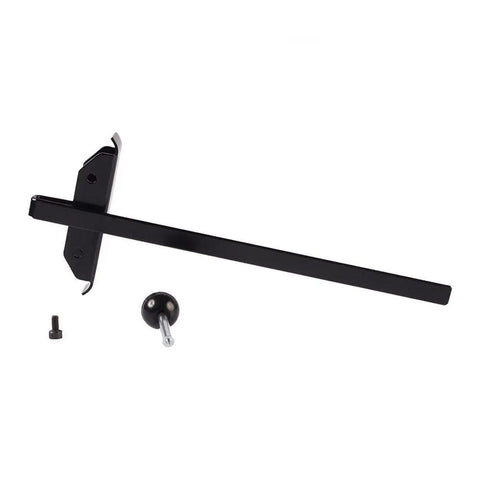 Precision Adjustable Rip Fence And Circular Guide Accessory For Jig Saws featuring a black metal fence and adjustment knobs.