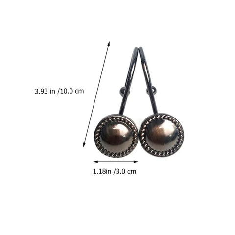 12 Pack Vintage Metal Shower Curtain Hooks With Round Glide Rings For Easy Hanging, metal hooks with size measurements