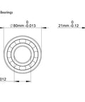 Diagram of Five Pack Deep Groove Ball Bearings 6307 2RS 35x80x21mm with dimensions labeled, showing structure and measurements