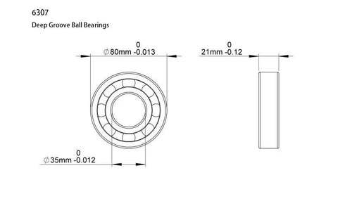 Diagram of Five Pack Deep Groove Ball Bearings 6307 2RS 35x80x21mm with dimensions labeled, showing structure and measurements