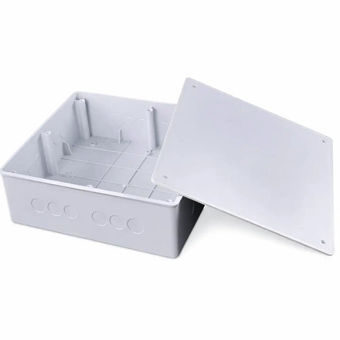 12x12x3 White PVC Junction Box Heavy Duty Built To Last Plastic Conduit Box With Pre Molded Half Inch And Three Quarter Inch Knockouts