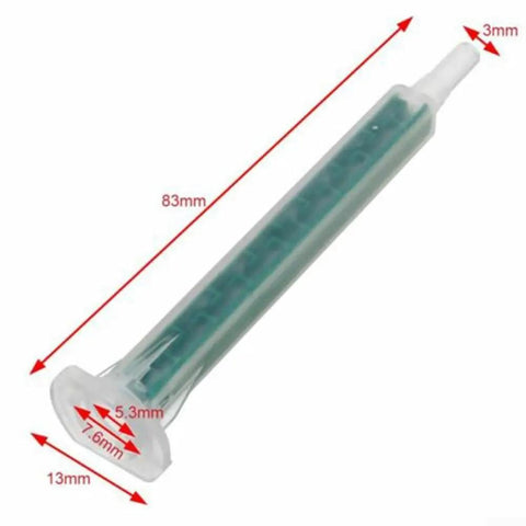 50 Pack 2K Mixing Tips 83mm Static Nozzles for Two Component Epoxies and Resins, Bubble Free Blend, Go-To 5.3mm Inner Diameter and 7.6mm Outer Diameter, Built For Strong Adhesive Bonding. 83mm green plastic static mixer tip with 3mm outlet