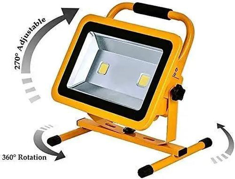 Heavy Duty 100W Rechargeable LED Floodlight With 270 Degree Swivel Bracket And Solid Aluminum Construction waterproof design for outdoor use.