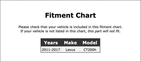 Fitment chart for Built Tough No Nonsense Oem Replacement Drive Motor Inverter Cooler Water Pump For Lexus Ct200h 2011 to 2017.