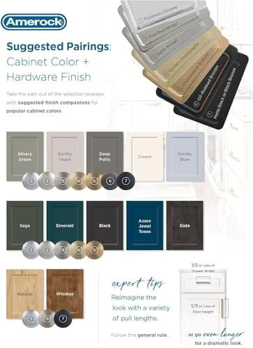 Amerock cabinet color and hardware finish pairing guide with color swatches and hardware options.