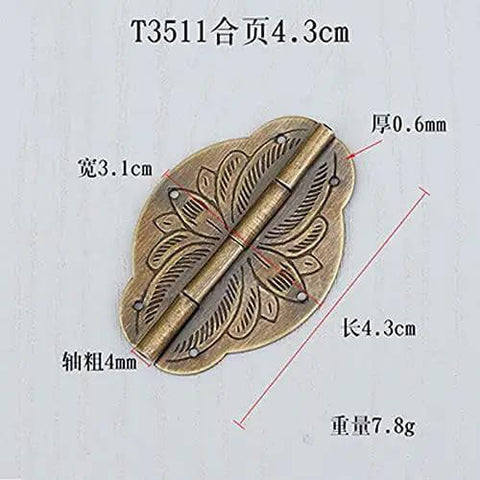 Copper Mini Flat Box Folding Butt Hinges Set 10 PCS For Doors Cabinets Closets And DIY Craft Projects with measurements diagram