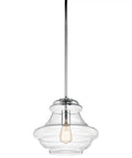 Everly Single Light Schoolhouse Pendant With Clear Glass Shade In A Chill Chrome Finish For Kitchen Island Or Dining Room Modern Hanging Ceiling Light 10.25 By 12 Inches Sleek For Everyday Style
