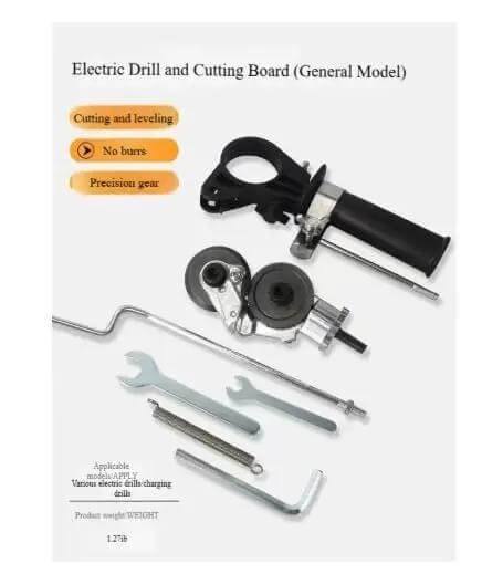 Electric Drill Sheet Metal Cutter Attachment With Pro Grade Titanium Gear Transmission and tools, designed for thin metal cutting.