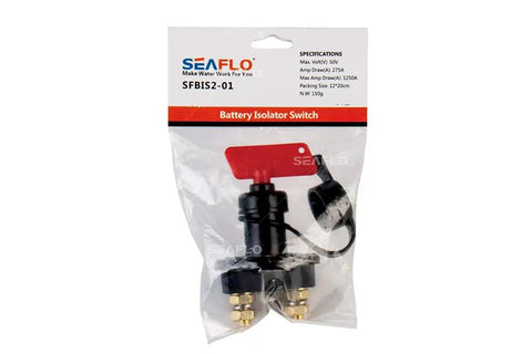 Battery Disconnect Switch 32V 1250A Max 275A Draw Push Button Rotary Actuator ON OFF ON Operation White Dust Proof Cap Removable Key In OFF Position Battery Isolator in packaging