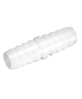 White plastic hose barb fitting, 3/8 in x 3/8 in barbed splicer adapter