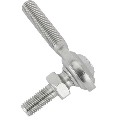 Beefy 1/4 Inch Rh Male Heim Joint Rod End With Stud For Custom Build Carb Linkage And Shift Cable Setup Zinc Plated Steel close-up view showing threaded stud.