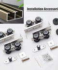 Beefed Up Heavy Duty Aluminum Sliding Barn Door Hardware Kit with Double Bypass and Soft Close Pocket Door Track System