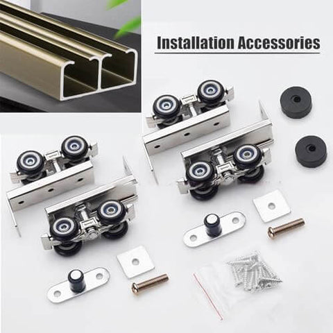 Beefed Up Heavy Duty Aluminum Sliding Barn Door Hardware Kit with Double Bypass and Soft Close Pocket Door Track System