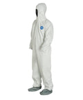 Disposable Protective Coverall With Elastic Cuffs, Attached Hood And Boots, White, Large, 25 Pack, side view