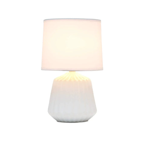 Petite Pleated Ceramic Table Lamp With Off White Fabric Shade 5 Ft Cord 40W Equivalent Type B Bulb Not Included Classic English Style