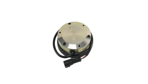 Used Electromagnetic Brake For Forklift And Material Handling Equipment Parts CDC C06Z486 C069 24 4C15 CJ AMB155 110001 000 Heavy Duty Workhorse Industrial Brake Module, top view, metal circular unit with wires.