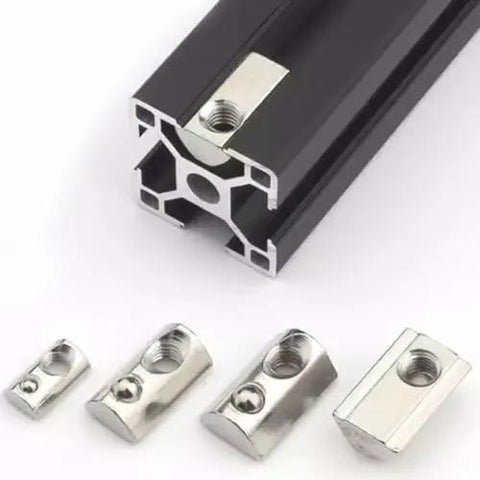 Roll In T Nut With Ball Spring M3 Size Nickel Plated Carbon Steel T Slot Nut For 2020 Series Aluminum Extrusion Rails Pack Of 50