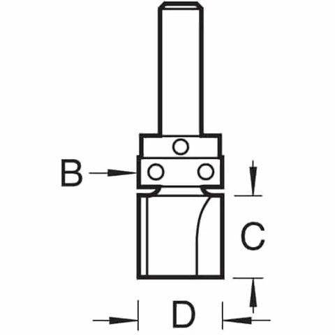 Pro Grade Guided Profiler Router Bit With One Quarter Inch Shank And Half Inch Cut Diameter detailed diagram showing dimensions B, C, and D.