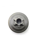 Thinking Process: 3/8 inch steel sprocket clutch drum with center bearing bore, front view
