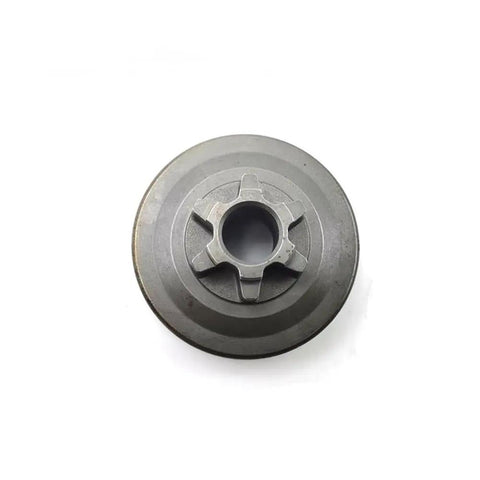Thinking Process: 3/8 inch steel sprocket clutch drum with center bearing bore, front view