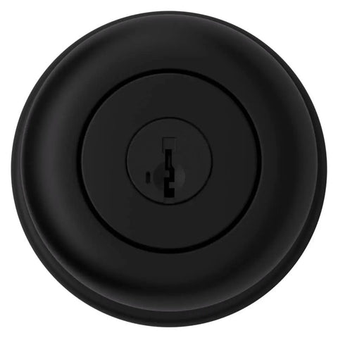 Cove Keyed Entry Door Knob With Lock And SmartKey Security Matte Black front view showcasing lock detail