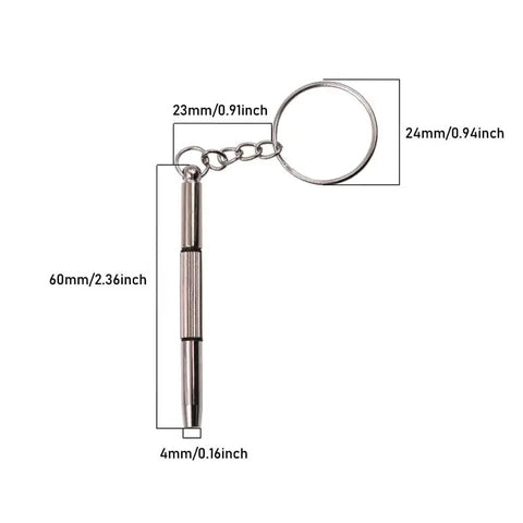 12 Pack Eyeglass Screwdriver Keychain Set Mini 3 In 1 Flat Phillips Hex Drivers Pocket Size with keychain dimensions shown